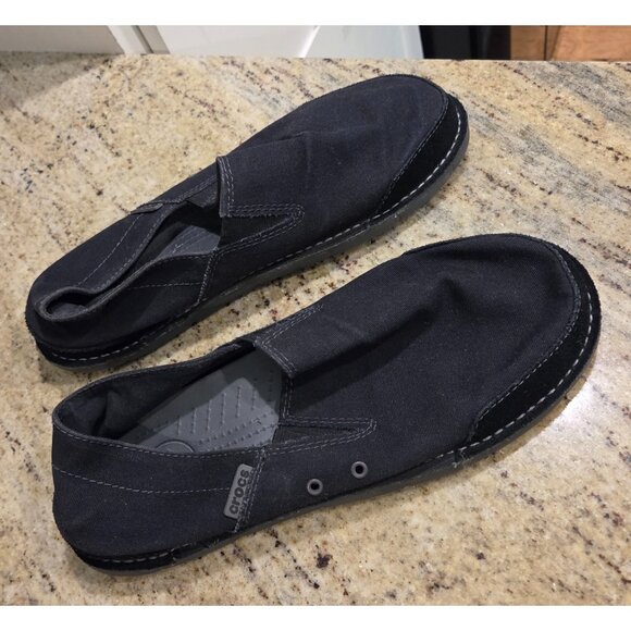 Crocs Men’s 10 M Black Canvas Loafer Comfort Shoe Slip On - Picture 1 of 12